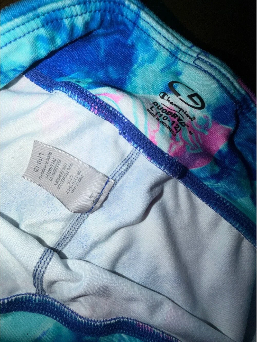 Champion Duo Dry Girls Size L 10/12 Blue Tropical Fish Athletic Leggings